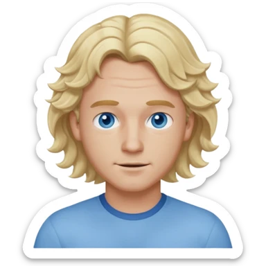 Mike Gallagher from Summer of Fear with blonde wavy hair, light blue outfit, white and blue eyes sticker