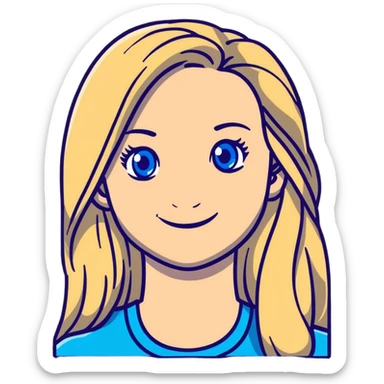portrait of a smiling female with long blonde hair and blue eyes sticker