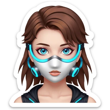 neon cyberpunk style 
girl with brown hair and blue eyes wearing a mask sticker