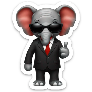 A red skinned little elephant wearing sunglasses and a black suit giving thumbs up sticker