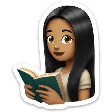 Girl with long straight black hair, tattoos and reading a book in black  sticker
