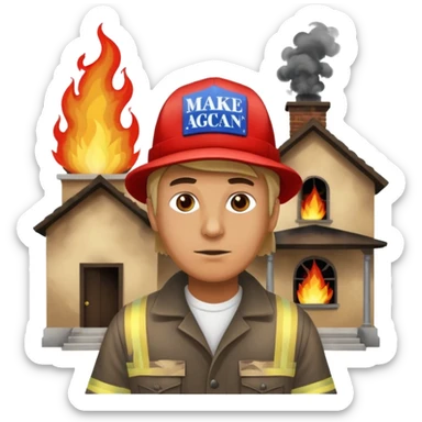 Man with make America great again hat lightning a orphanage on fire sticker