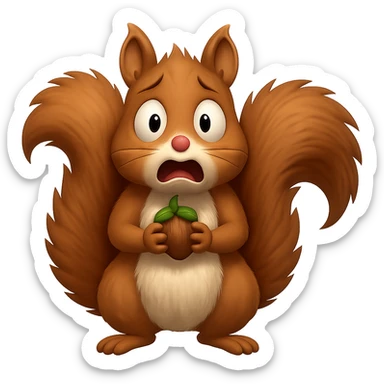 Make the squirrel look scared, with wide eyes and a startled expression, in apple emoji style, with no background (transparent). sticker