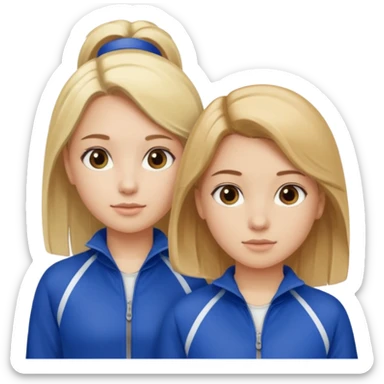 two girls dancing one has blond hair and one is has brown hair they are wearing royal blue track suits sticker