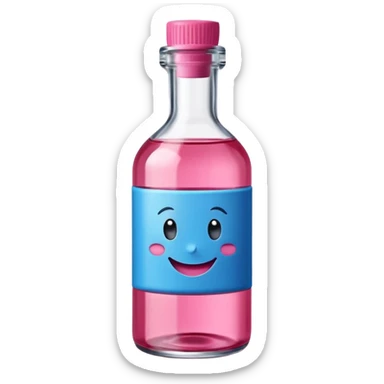 Smiling bottle of oil blue top pink outside with logo that says berry oil sticker