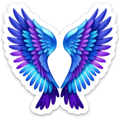 crystal angel wings with black feather tips, accented with purples and blue, emoji style sticker