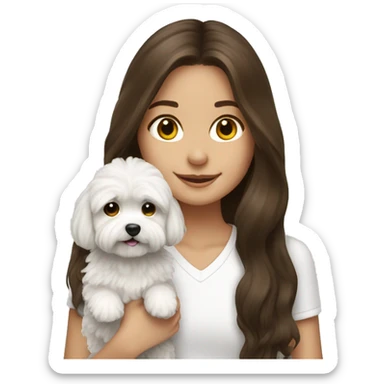 Brunette long haired girl with white maltipoo sticker