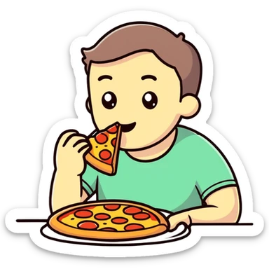 fat man eating pizza sticker