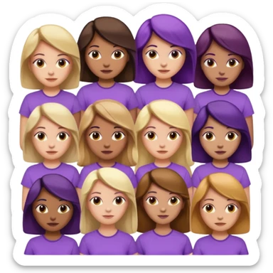 women with various hair types and skin tones, purple shirt sticker