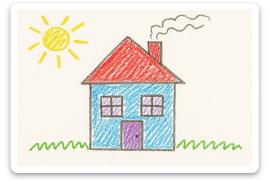 a simple house with a chimney and smoke, children's doodle style sticker
