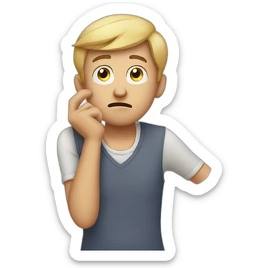 confused men frustrated thinking pose one hand on their chin while furrowing their brow sticker