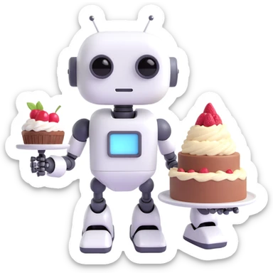 The cute robot and dessert, 3d emoji sticker