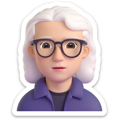 22-year-old white man with fair skin, white hair, and black glasses sticker