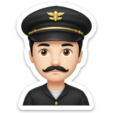 Gere um menino de cabelos preto e boné pro lado com feição séria e bigode sticker