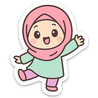 funny cartoon hijab girl, playful pose, bright colors sticker