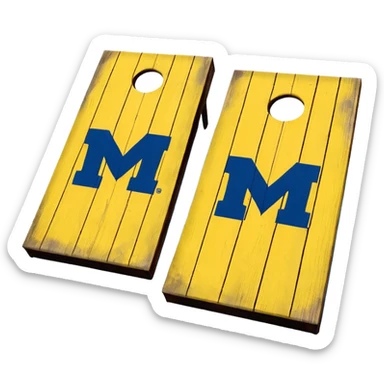Cornhole board blue and yellow with Michigan “M” sticker