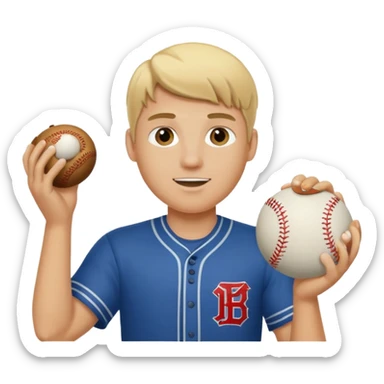 Blonde College guy holding up a baseball sticker