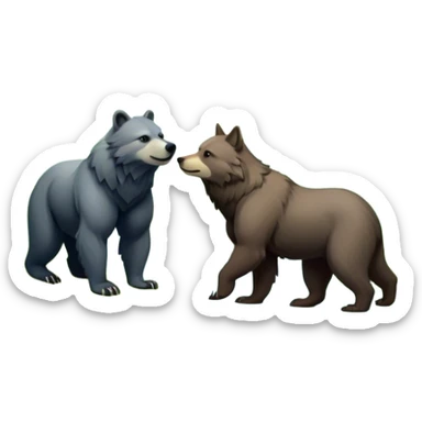 Close-up Collage of a bear and a wolf in a beautiful forest, surrounded by tall trees, green foliage, and a serene river. The animals are in their natural habitat, showcasing strength and majesty. A vibrant and peaceful wilderness scene with a transparent background. sticker