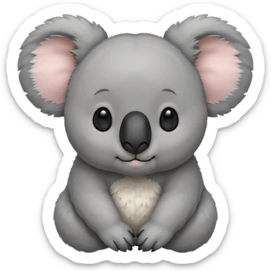 Head of a grey koala, round face, big fluffy ears, large black nose, front-facing, cute and simple style sticker