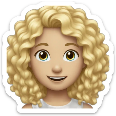 girl with curly blone hair, blue eyes, white teeth sticker