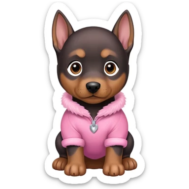 Doberman puppy wearing a pink outfit  sticker