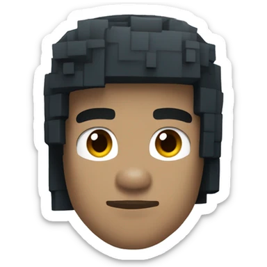 Create an emoji based on a Minecraft skin with messy black hair, a blue hoodie, and a gray sweatshirt underneath. Make sure the design is clear and visible at a small size. sticker