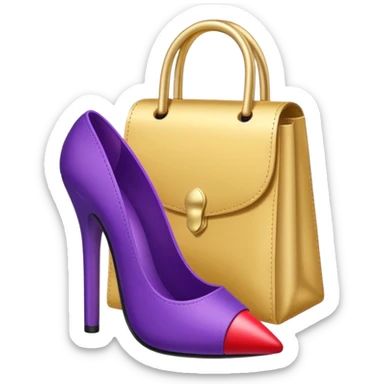 create a single emoji with royal purple heel, lipstick and golden bag sticker