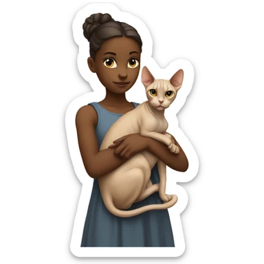 A girl holds a sphinx cat in her arms sticker