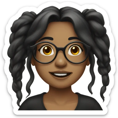 girl with glasses and black longhair and septum ring sticker