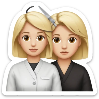 blonde hairdresser cutting a client's hair, iOS Apple emoji style sticker