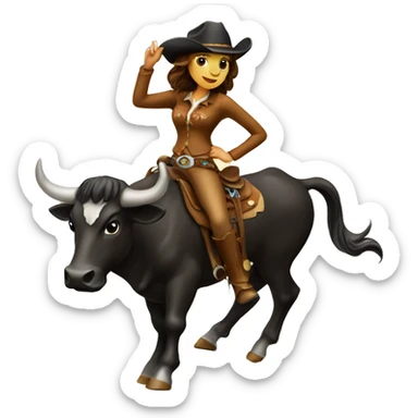 Female cowgirl on a bull  sticker