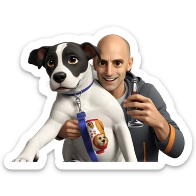 happy boy with dog cup sticker