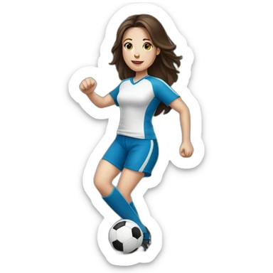 White skin brunette female playing football with very small ball sticker