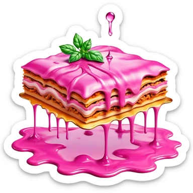 surreal salvadore dali style melting spam pink meat lasagna landscape sticker