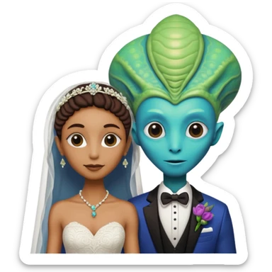 alien couple on wedding day sticker