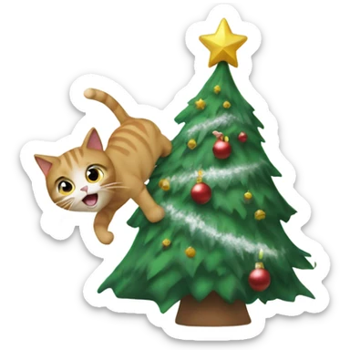 Cat knocking over a Christmas tree sticker