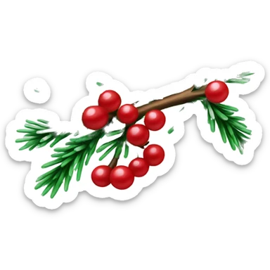 Pine branch with red berries and green needles, winter vibe sticker