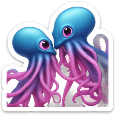 a blue kraken kissing an another pink kraken sticker