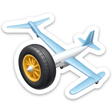 Isometric view of airplane landing gear in emoji style — one inflated, puffy wheel with a strut, soft 3D look, rounded shapes, clean and cartoon-like sticker