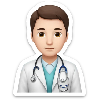 medico con estetoscopio y bata en la consulta de un hospital sticker