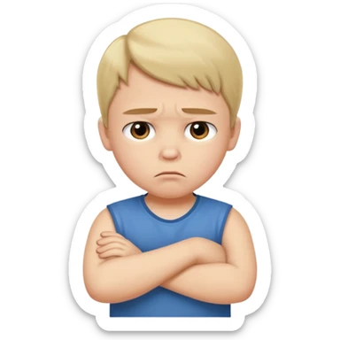 Child pouting with arms crossed sticker