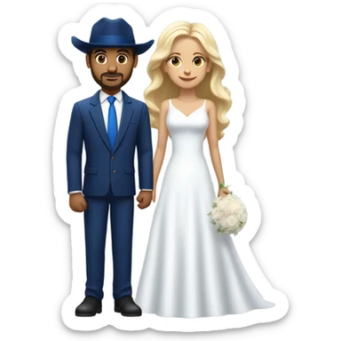Puerto rican beard short hair with blue hat and navy blue suit getting Married with blond long hair girl with white  wedding dress  sticker