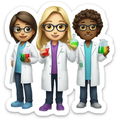 3 girls and 1 boy drinking scientists sticker