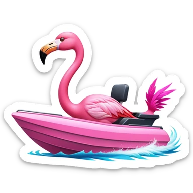 Flamingo driving a power boat sticker