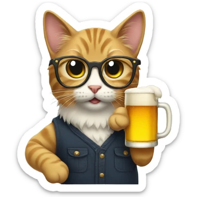 Cat wearing glasses holding a beer sticker