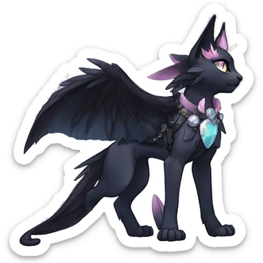 cool punk kawaii anime edgy distinguished ethereal elegant beautiful fantasy black ethereal fantasy nargacuga-Noivern-sphynx-Quiana-Fakemon collar harness moon jewels full body sticker
