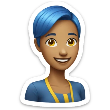 happy emoji with blue short hair girl yellow skin sticker