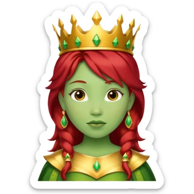 Princess Fiona as a classic fairytale princess, green ogre, red hair, wearing a crown sticker