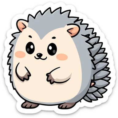 adorable grey hedgehog with round body, short spines, and tiny feet sticker