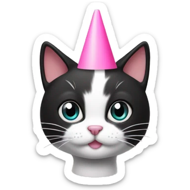 Black and white cat with a pink cone on top of her head sticker